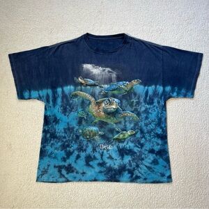 Vintage 90s Florida Sea Turtle Tye Dye Animal Graphic Outdoor Art Tee Mens XL
